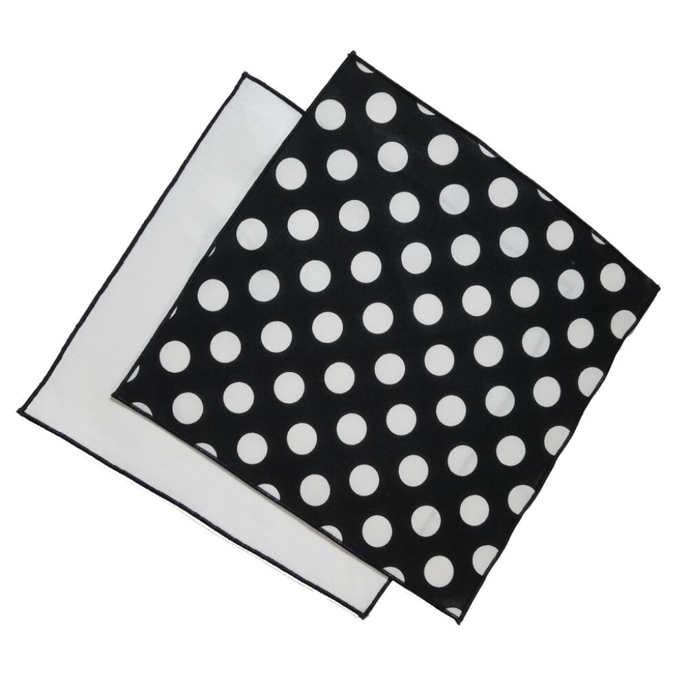 2 Pack Men's 100% Cotton Plain & Polka Dot Pocket Squares - Black